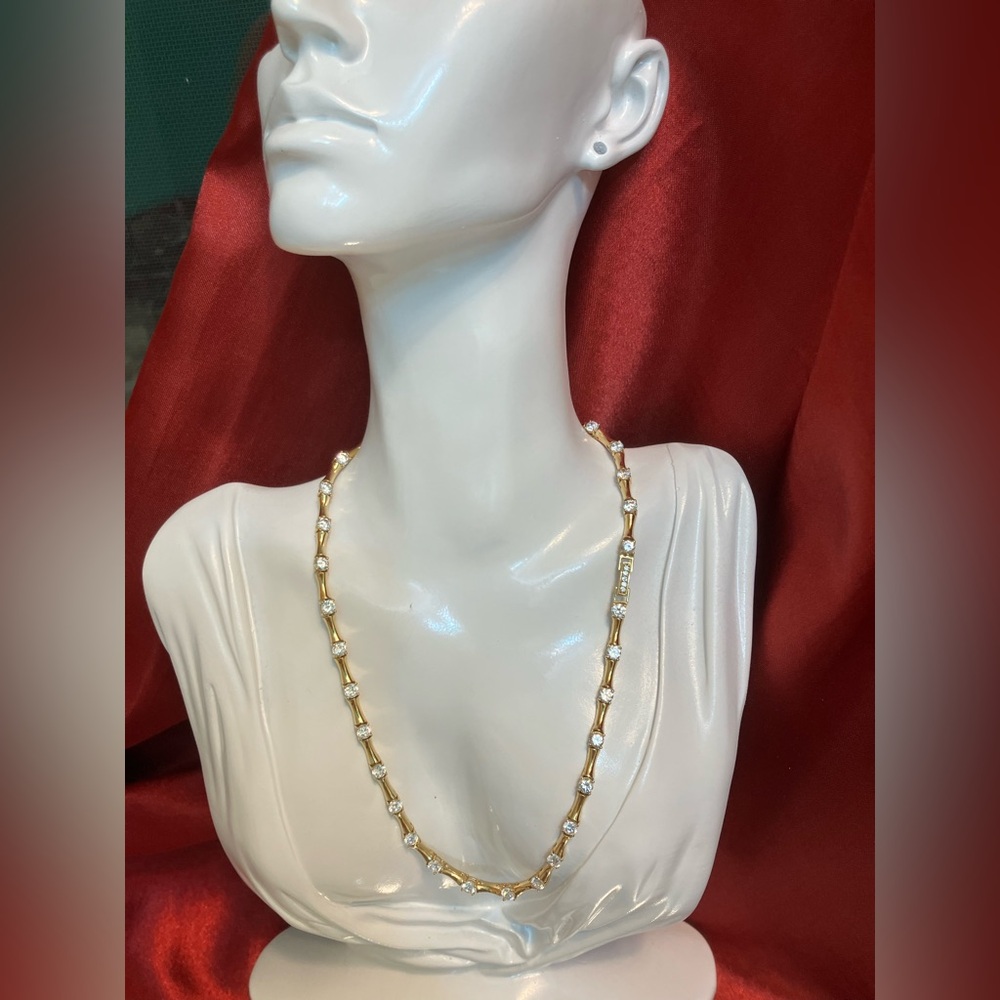 Alamode Gold Brass Necklace with AAA Grade CZ in Clear 18 in